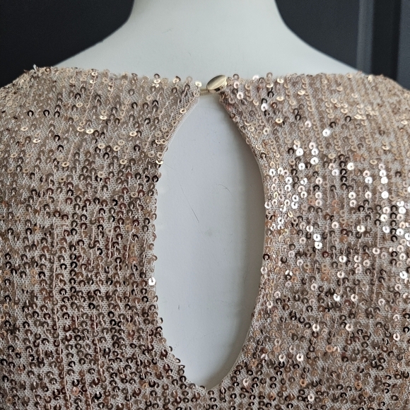 Baltic Born Bridesmaid Sequined Rose Gold Side Slit Maxi Dress Sz Small Coquette - Picture 7 of 11